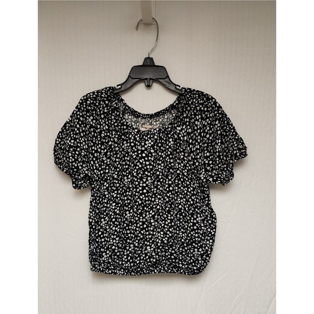 Cat & Jack 2PC Girls' Short Sleeve Floral Woven Top Color Black/White 6/7 - Picture 4 of 7